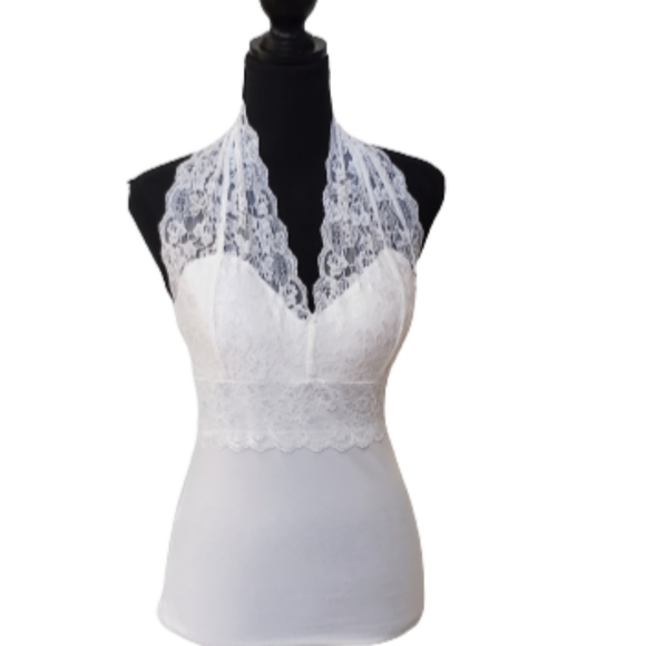 WHITE LACE WOMEN V-NECK HALTER TOP ( SIZE M) - Picture 2 of 7